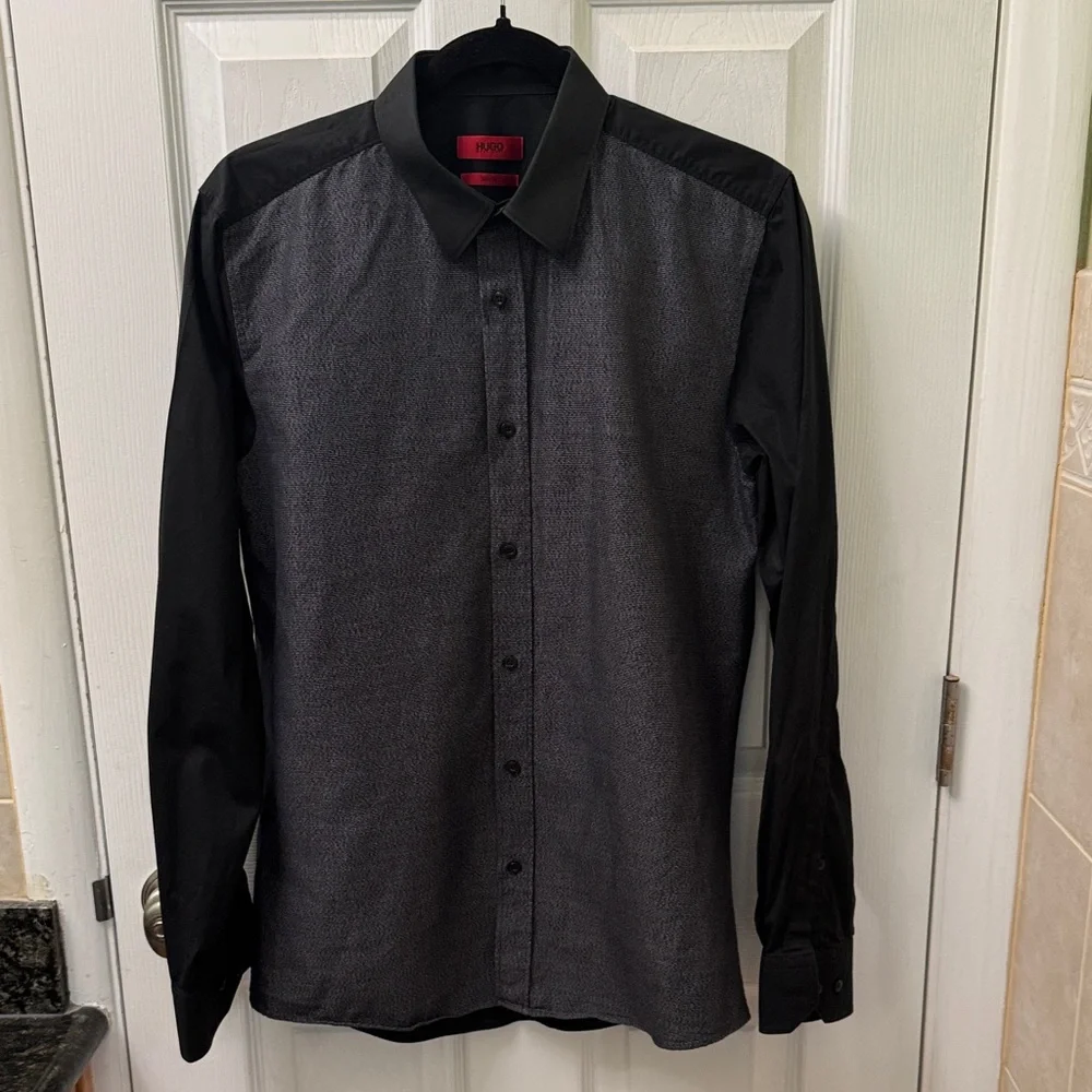 Hugo Boss Black and Gray Men's Dress Shirt - Picture 1 of 4